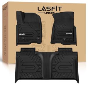 LASFIT Floor Mats 2019-2026 for Chevy Silverado/GMC Sierra 1500, 2020-2026 2500 HD/3500 HD, Crew Cab Only(Fit with Rear Under-Seat Storage, But Not Fit 2nd Row Plastic Storage) All Weather TPE Mats