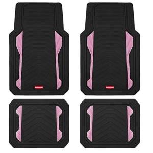 Rubbermaid Car Floor Mat, Heavy Duty All-Weather Car Mats Full Set with Dual-Tone Pink Aluminum Inserts – Universal Fit, Anti-Slip Backing, Trim-to-Fit for Most SUV, Sedan, Van