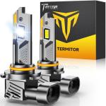 Termitor Upgraded & Brightest 9005/HB3 Light Bulbs, 50,000LM 10X Ultra Brightness, 1:1 Mini Size, 6500K Cool White Fog Light with Cooling Fan, Plug and Play, Pack of 2