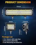 NAOEVO 12" LED Light Bar with 4 Pod Lights