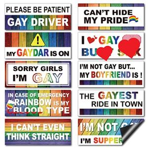 Frienda 10 Pcs Bumper Decals Funny LGBT Stickers Rainbow Bumper Prank Car Stickers Colorful Car Accessories for Truck Vehicle Luggage Window Refrigerator(Magnetic,Stylish Style)