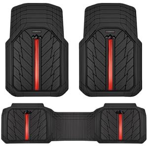 CAR PASS Rubber Floor Mats for Cars, Car Mats Full Sets DeepDish,Universal S~L Size Trim-to Fit Automotive Floor Mat for Truck Van SUV, Heavy Duty Waterproof All-Weather Floor liners Durable Black Red