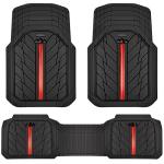 CAR PASS Rubber Floor Mats for Cars, Car Mats Full Sets DeepDish,Universal S~L Size Trim-to Fit Automotive Floor Mat for Truck Van SUV, Heavy Duty Waterproof All-Weather Floor liners Durable Black Red