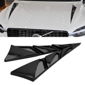 Ajxn 2 PCS Car Modified Spoiler Kits, 9.2In x 8.0In x 1.9In Waterproof ABS Vehicle Leaf Shape Vent Covers with Adhesive, Universal Side Intake Decorative Cover Hoods for SUV Car Truck (Black)