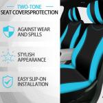 Fulmoon 17 Pcs Car Accessories Set for Women Seat Bling Leather Steering Wheel Cover Seat Belt Shoulder Pad Armrest Cup Holders Covers Full Crystal Decor Automotive Interior(Lake Blue and Black)