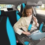 Fulmoon 17 Pcs Car Accessories Set for Women Seat Bling Leather Steering Wheel Cover Seat Belt Shoulder Pad Armrest Cup Holders Covers Full Crystal Decor Automotive Interior(Lake Blue and Black)