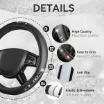 CAR PASS 14 PCS Bling Diamond Car Accessories Set for Women, Leather Seat Covers Front Seats Sparkly Rhinestone 15'' Steering Wheel Covers Shining Diamond Car Floor Mats Cute Interior Sets, Silver