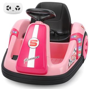 ELEMARA Toddler Bumper Car with Big Wheels, 2.2 Mph, Ride On Toys for Toddlers with DIY Stickers, 12v Electric Bumper Cars for Kids with Bluetooth,LED Light,Music for Indoor Outdoor,Peach Pink