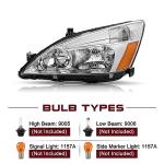 JSBOYAT Headlight Assembly Replacement for 2003-2007 Honda Accord Halogen Headlamp Chrome Housing with Amber Reflector (Driver & Passenger Side)