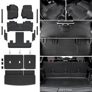 JOULARISE Floor Mats Cargo Mat for 2018-2024 Ford Expedition 7 Seats Captain Chairs(Not for Max Model), All Weather TPE Cargo Liner Backrest Mats Door Sill Protectors Car Accessories (Floor Mats Set)