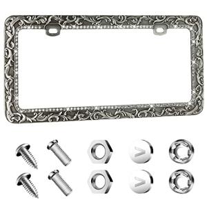 Valor Gel Metal Car License Plate Frames,Antique Old Pattern Printing, Bling Crystal Rhinestones Inlaid,Universal 2 Holes Automotive Replacement Parts Plate Holder(1 Pack)