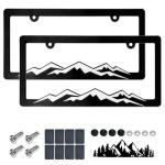 RCKJNJ Mountain License Plate Frames- White on Black 3D Mountain Raised, ABS Plastic Car Tag Holder | Includes Rust-Proof Screws, Caps & Free Vinyl Decal Sticker