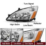 JSBOYAT Headlight Assembly Replacement for 2003-2007 Honda Accord Halogen Headlamp Chrome Housing with Amber Reflector (Driver & Passenger Side)