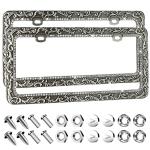 Valor Gel Metal Car License Plate Frames,Antique Old Pattern Printing, Bling Crystal Rhinestones Inlaid,Universal 2 Holes Automotive Replacement Parts Plate Holder(1 Pack)