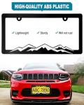 RCKJNJ Mountain License Plate Frames- White on Black 3D Mountain Raised, ABS Plastic Car Tag Holder | Includes Rust-Proof Screws, Caps & Free Vinyl Decal Sticker