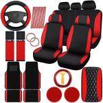 BBTO 43 Pcs Bling Car Accessories Set for Women Front Seats and Rear Bench Polyester Car Seat Protectors Wheel Cover Seat Floor Mats Full Crystal Automotive Interior Decor(Red and Black)