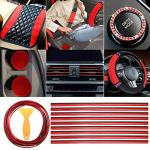 BBTO 43 Pcs Bling Car Accessories Set for Women Front Seats and Rear Bench Polyester Car Seat Protectors Wheel Cover Seat Floor Mats Full Crystal Automotive Interior Decor(Red and Black)