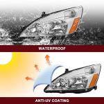 JSBOYAT Headlight Assembly Replacement for 2003-2007 Honda Accord Halogen Headlamp Chrome Housing with Amber Reflector (Driver & Passenger Side)