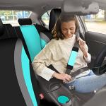 Sinmoe 17 Pcs Car Seat Covers Full Set, Steering Wheel Cover Center Console Pad Armrest Cover Seat Safety Belt Pad Seatbelt Covers Cup Mats Car Emblem Ring Sticker Accessories Set(Black, Mint)