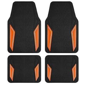 PIC AUTO Rubber Floor Mats, Orange Aluminum Film with Colorful Piping Floor Mats for Cars, Car Mats with Non-Slip Backing, All-Weather Protection, Trim-to-Fit Liner for Cars, SUVs, Trucks, Vehicles