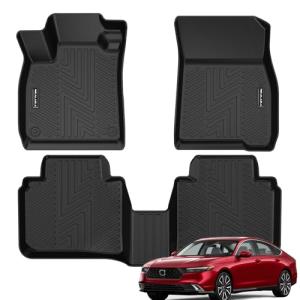 Floor Mats for 2026 2025 2024 2023 Honda Accord (Include Hybrid) All Weather Protection TPE Rubber Floor Liners for Honda Accord 2024 Hybrid Accessories, Odorless Anti-Slip, 1st & 2nd Row, Black