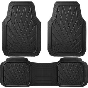 CAR PASS Heavy Duty Rubber Car Floor Mats, Waterproof Universal Trim-to-Fit Car Mats All Weather Floor Mats for SUV Truck Sedan, Premium Auto Floor Mats Full Set 3 Piece Anti-Slip, Solid Pure Black