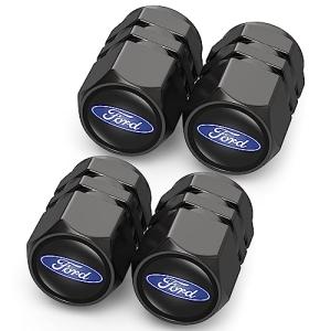 Tire Valve Caps, Valve Stem Caps Fit Ford Fusion F150 F250 F350 F450 F550 Edge Explorer Mustang F151, Alloy Car Tire Caps for Corrosion Resistant Leak-Proof Car Accessories, Black