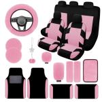 JINGSEN 21 Pcs Car Seat Covers Full Set for Women,Car Seat Covers for Car Floor Mats,3D Tyre Print with 5mm Composite Sponge Automotive Interior Universal Car Seat Cover,Accessories Full SUV(Pink)