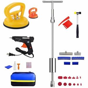 Professional Paintless Dent Repair Kit: 100W Heavy Duty Glue Gun & Slide Hammer T-Bar, 4-in-1 System with Glue Tabs & Suction Cups for Car Hail Damage and Door Ding Repair, DIY Auto Body Tool Set