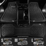 CAR PASS Heavy Duty Rubber Car Floor Mats, Waterproof Universal Trim-to-Fit Car Mats All Weather Floor Mats for SUV Truck Sedan, Premium Auto Floor Mats Full Set 3 Piece Anti-Slip, Solid Pure Black