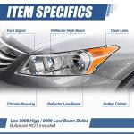 Auto Dynasty Halogen Model Factory Style Headlights Assembly Compatible with Honda Accord Sedan 4-Door 2008 2009 2010 2011 2012, Driver and Passenger Side, Chrome Housing Amber Corner
