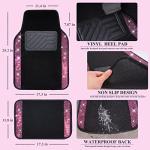 CAR PASS Bling Rhinestone Car Seat Covers Leather Shining Diamond Car Floor Mats Carpet with Anti-Slip Nibs Bling Diamonds Car Accessories Sets Pink Glitter Crystal Diamond Combo Set