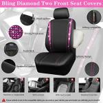 CAR PASS Bling Rhinestone Car Seat Covers Leather Shining Diamond Car Floor Mats Carpet with Anti-Slip Nibs Bling Diamonds Car Accessories Sets Pink Glitter Crystal Diamond Combo Set