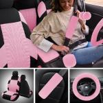 JINGSEN 21 Pcs Car Seat Covers Full Set for Women,Car Seat Covers for Car Floor Mats,3D Tyre Print with 5mm Composite Sponge Automotive Interior Universal Car Seat Cover,Accessories Full SUV(Pink)