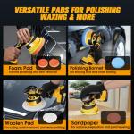 Niusken Cordless Car Buffer Polisher kit [2X 2000mAh 21V Batteries & 18 PCS Attachments] 6-Speed Orbital Design, LED Display, Lightweight Detailing Tool for Waxing, Polishing & Scratch Removal-Yellow