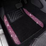 CAR PASS Bling Rhinestone Car Seat Covers Leather Shining Diamond Car Floor Mats Carpet with Anti-Slip Nibs Bling Diamonds Car Accessories Sets Pink Glitter Crystal Diamond Combo Set