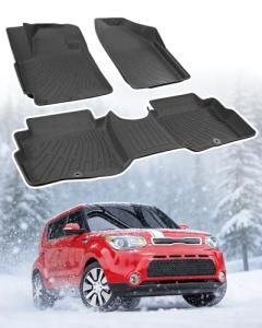 DiffCar® for Kia Soul Floor Mats: 2010 2011 2012 2013 | All-Weather Custom Fit Car Accessories for Kia Soul Interior Protection | TPE Rubber Box Car Front Rear Row Floor Carpet 3PCS Black