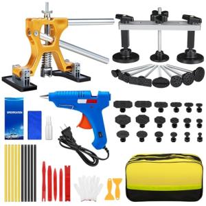 Car Dent Puller Kit, 53Pcs Paintless Dent Removal Kit with Adjustable Bridge Puller & Golden Lifter, Dent Repair Kit for Car Hail Damage Large & Small Dent, Refrigerator Door Dent DIY Removal