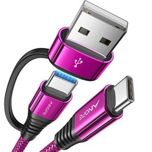AINOPE USB C to USB C Cable, 10 FT USB C Cable Fast Charging with USB to USB C Adapter, 60W USB to USBC Cable for iPhone 17 Pro Max Air Type C Cable for iPhone 16/15/14/13/12, Magenta