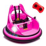 OKYBABY 12V Electric Ride On Bumper Car for Kids, Bumper Car for Toddlers 3+ W/Remote Control, LED Lights & 360 Degree Spin, Bluetooth, Anti-Collision Padding Five-Point Safety Belt (Rose Red)