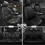CAR PASS 5 Seats Piping Luxury Faux Leather Seat Covers Full Set, Anti-Slip Waterproof Seat Covers Compatible with Front Armrests, Universal Fit for Suvs,Vans,Trucks,Airbag Compatible, Pure Black