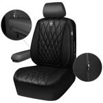CAR PASS 5 Seats Piping Luxury Faux Leather Seat Covers Full Set, Anti-Slip Waterproof Seat Covers Compatible with Front Armrests, Universal Fit for Suvs,Vans,Trucks,Airbag Compatible, Pure Black