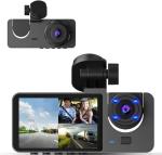 3 Channel Dash Cam,4K+1080P Dash Cam Front and Rear Inside, Dash Camera for Cars, Triple Car Camera with 32GB Card,Built-in G-Sensor, 2’’ IPS Display Car Camera,Loop Recording,24Hr Parking