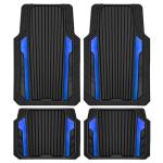 CAR PASS Heavy Duty Rubber Car Mats Metallic,Aluminum Film All Weather Floor Mats Waterproof Universal Trim to Fit Automotive SUV Sedan Van 4 Piece Anodized Deep Dish Two-Tone Sporty Black Blue Chrome