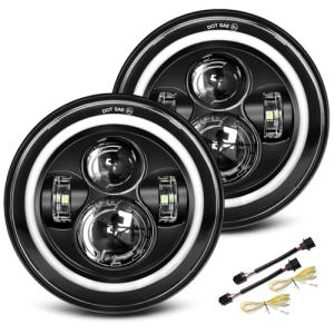 UNI-SHINE Black 2pcs 7 inch Led Headlight Round DOT Approved H6024 Led Headlight DRL Turn Signal Compatible with Jeep Wrangler JK TJ CJ & Miata & Chevy S3 & Hummer H1 H2