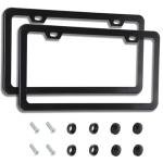 VRYTOR 2PCS Matte Black License Plate Frames - No-Cover State Name - Premium Rust Proof Aluminum License Plate Holder for Women and Men, Universal Car Plate Frame with 2 Holes, Easy to Install