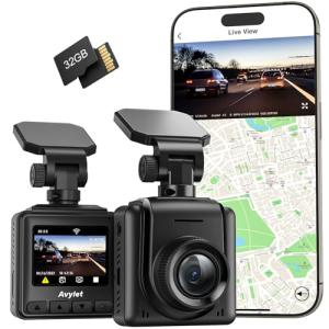 2K Dash Cam with 32 GB Card, 1.5'' IPS Screen, External GPS, WiFi Dash Camera for Cars, Front Dashcams for Cars with APP, WDR, Night Vision, 24 Hours Parking Monitor, G-Sensor, Loop Recording