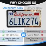 VRYTOR 2PCS Matte Black License Plate Frames - No-Cover State Name - Premium Rust Proof Aluminum License Plate Holder for Women and Men, Universal Car Plate Frame with 2 Holes, Easy to Install