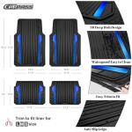 CAR PASS Heavy Duty Rubber Car Mats Metallic,Aluminum Film All Weather Floor Mats Waterproof Universal Trim to Fit Automotive SUV Sedan Van 4 Piece Anodized Deep Dish Two-Tone Sporty Black Blue Chrome