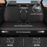 CAROMOP Luxury PU Leather Car Seat Covers Full Set-Waterproof Seat Protectors with Split Bench Seat Covers for Cars-Universal Cars Interior Covers for Sedans, SUVs, Pick-up Trucks (Black/Red Line)